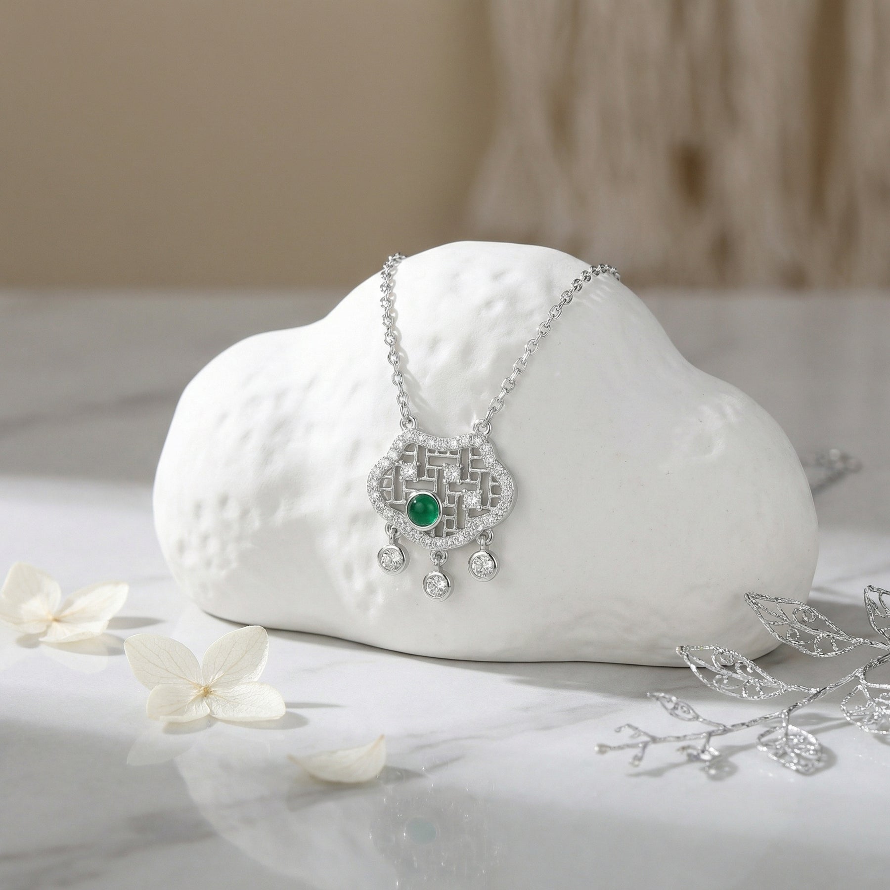Geometric Emerald Pendant Necklace – emerald necklace
