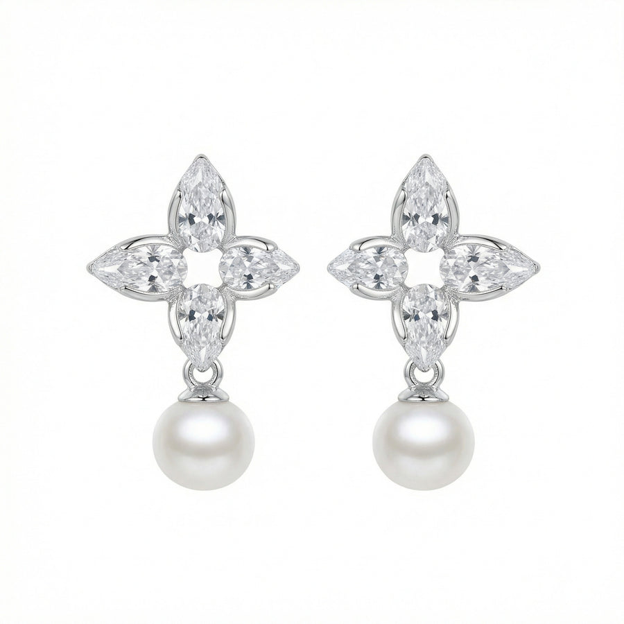 Floral Marquise Cluster Pearl Drops – pearl earrings
