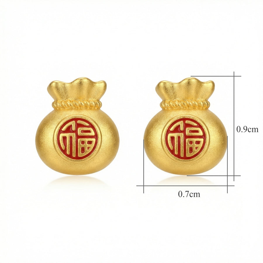 Money Bag Fu Character Studs – sterling silver earrings