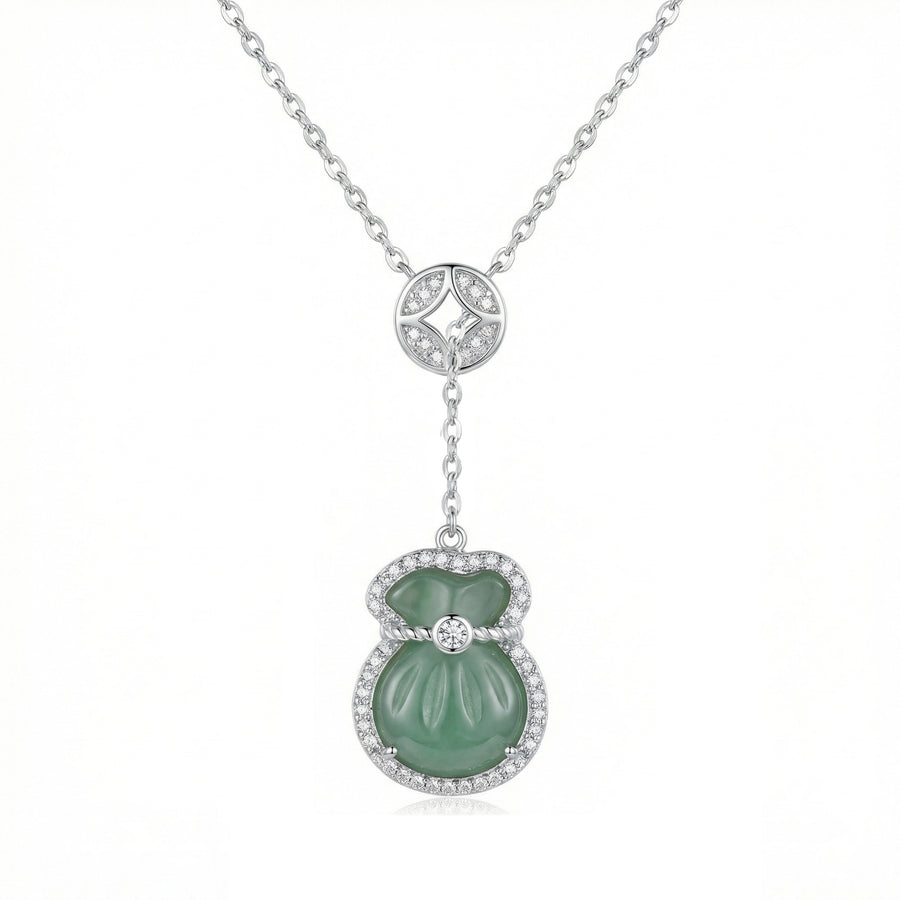 Green Jade Money Bag Pendant Necklace – jade necklace, front view