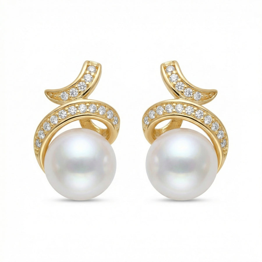 Pearl Swirl Stud Earrings, Scrollwork – pearl earrings, front view