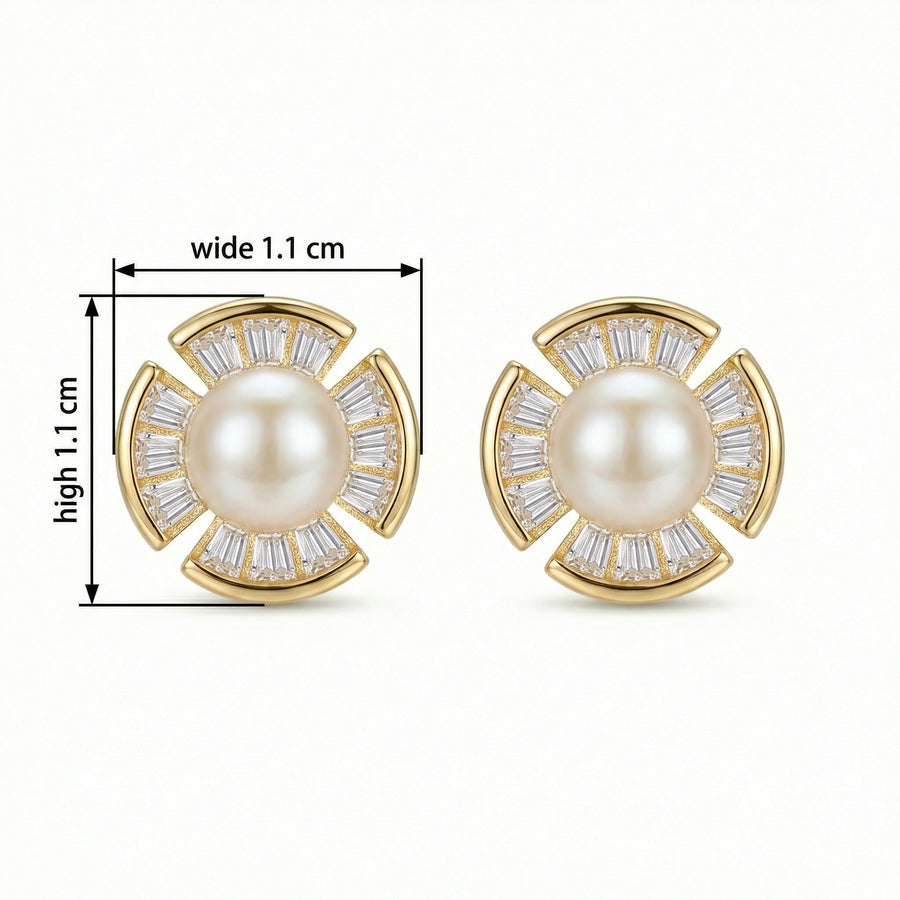 Pearl Fan-Shaped Stud Earrings – pearl earrings, front view