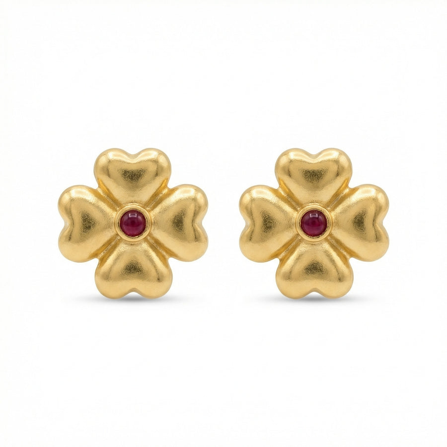 Heart Clover Ruby Stud Earrings – ruby earrings