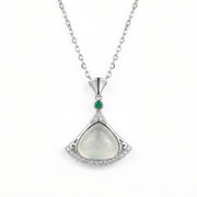 Fan-Shaped Moonstone Emerald Necklace – emerald necklace, front view