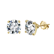 Gold CZ Studs, Four-Prong Setting – zircon earrings, side detail