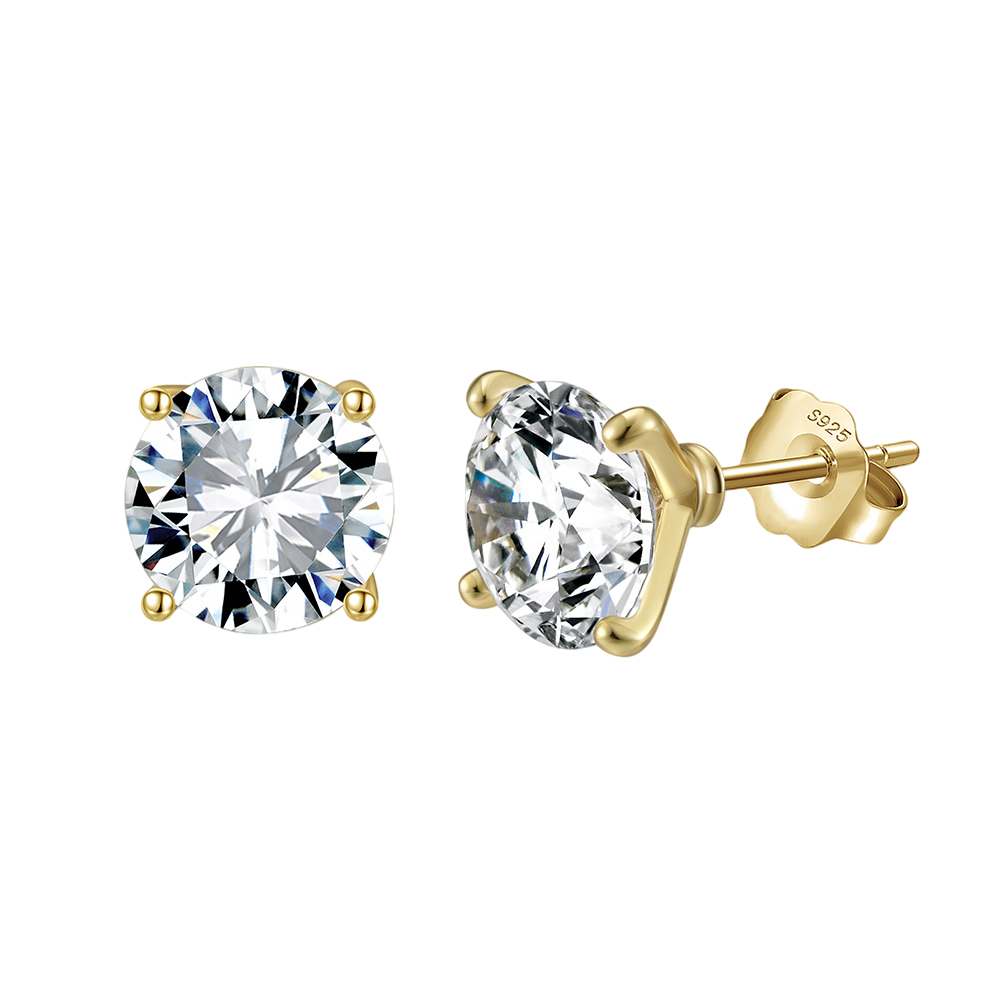 Gold CZ Studs, Four-Prong Setting – zircon earrings, side detail