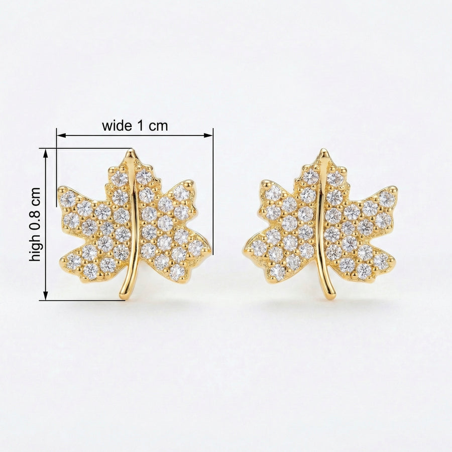 Crystal Maple Leaf Stud Earrings – crystal earrings, front view