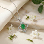 Emerald-Green Jade Flower Necklace – jade necklace, side detail