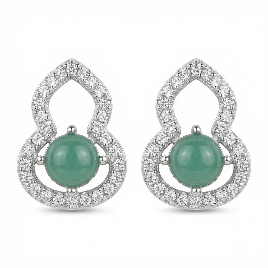 Wulu Gourd Green Gemstone Studs – sterling silver earrings, front view