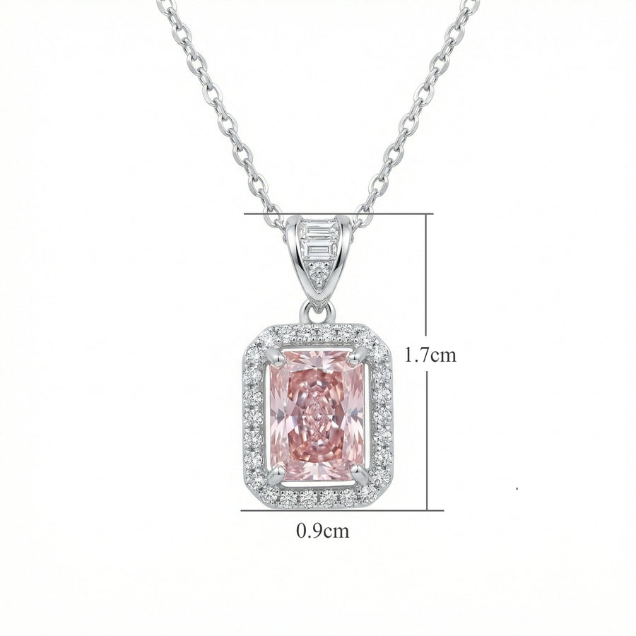 Radiant-Cut Pink Gemstone Necklace – sterling silver necklace