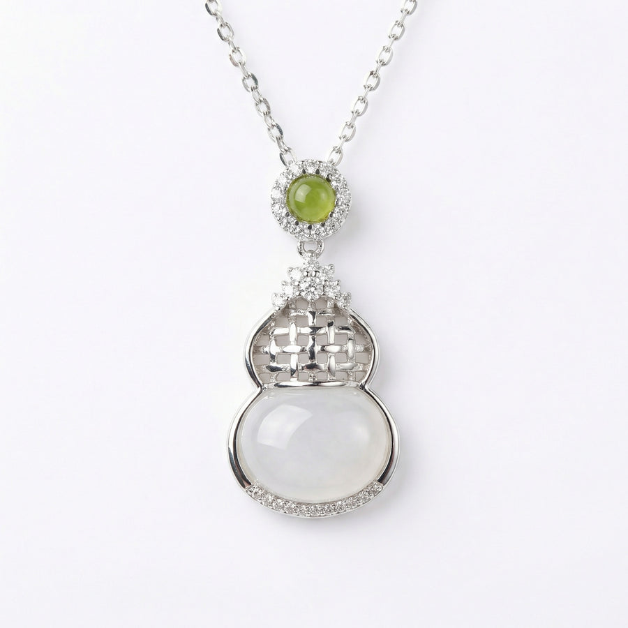 White and Green Hulu Gourd Necklace – sterling silver necklace