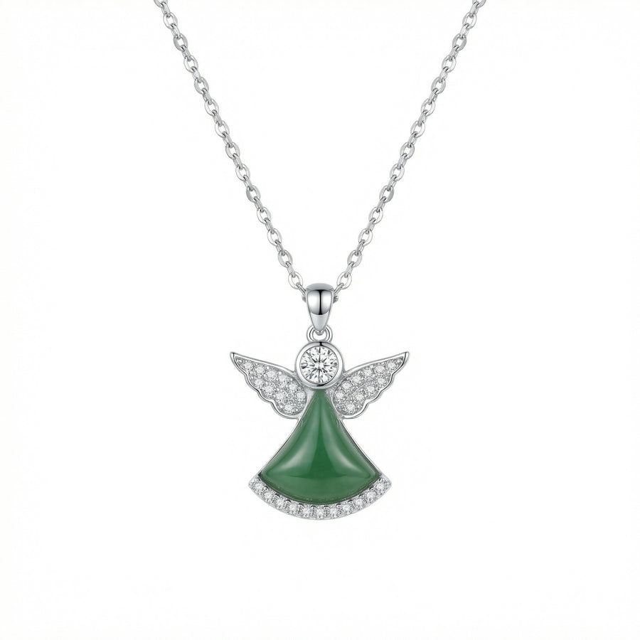Angel Wings Green Agate Necklace – agate necklace, front view