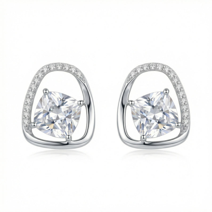 Cushion-Cut Geometric Halo Studs – sterling silver earrings