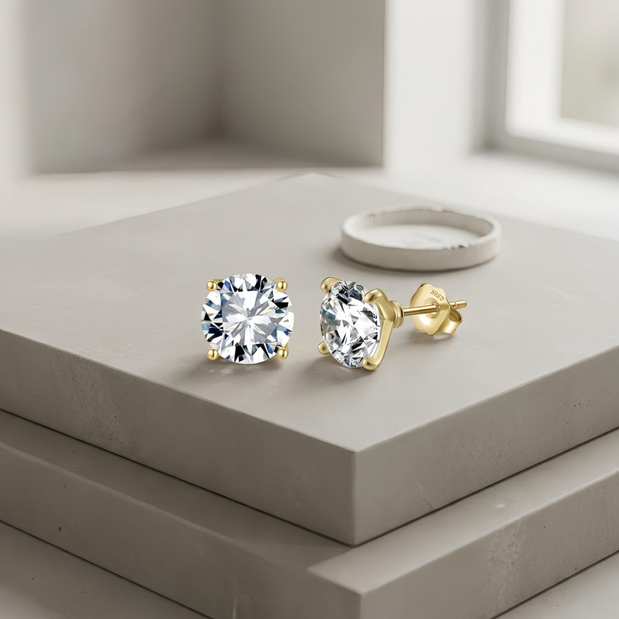 Gold CZ Studs, Four-Prong Setting – zircon earrings