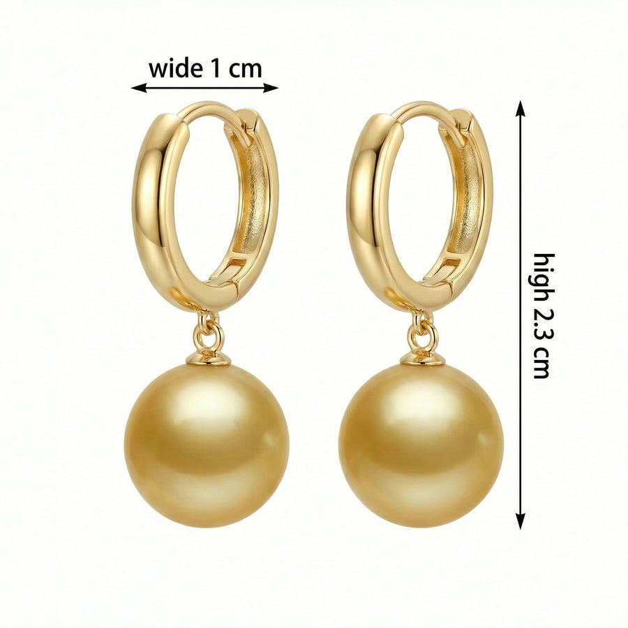 Honey-Toned Pearl Drop Huggie Earrings – pearl earrings, front view