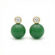 Green Jade Sphere Diamond Accent Studs – jade earrings, front view