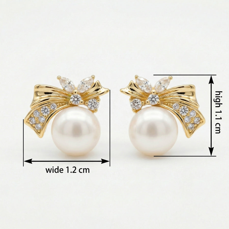 Ribbon Bow Pearl Drop Earrings – pearl earrings, front view