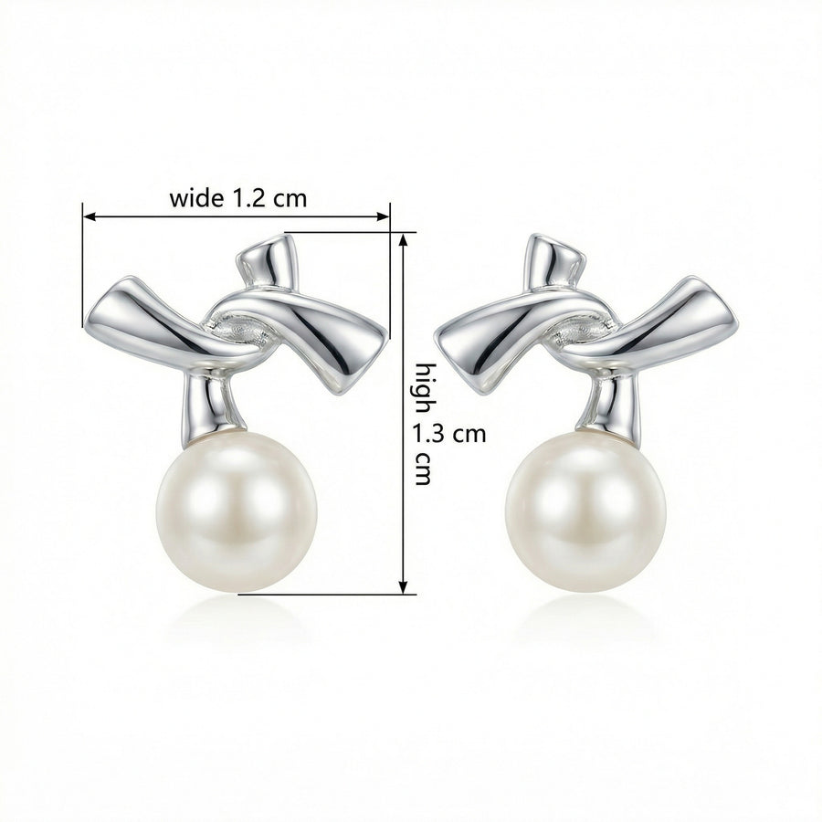 Abstract Knot Pearl Drop Earrings – pearl earrings, front view