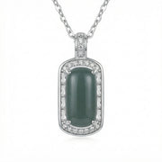 Oval Emerald Jade Cabochon Necklace – jade necklace, side detail