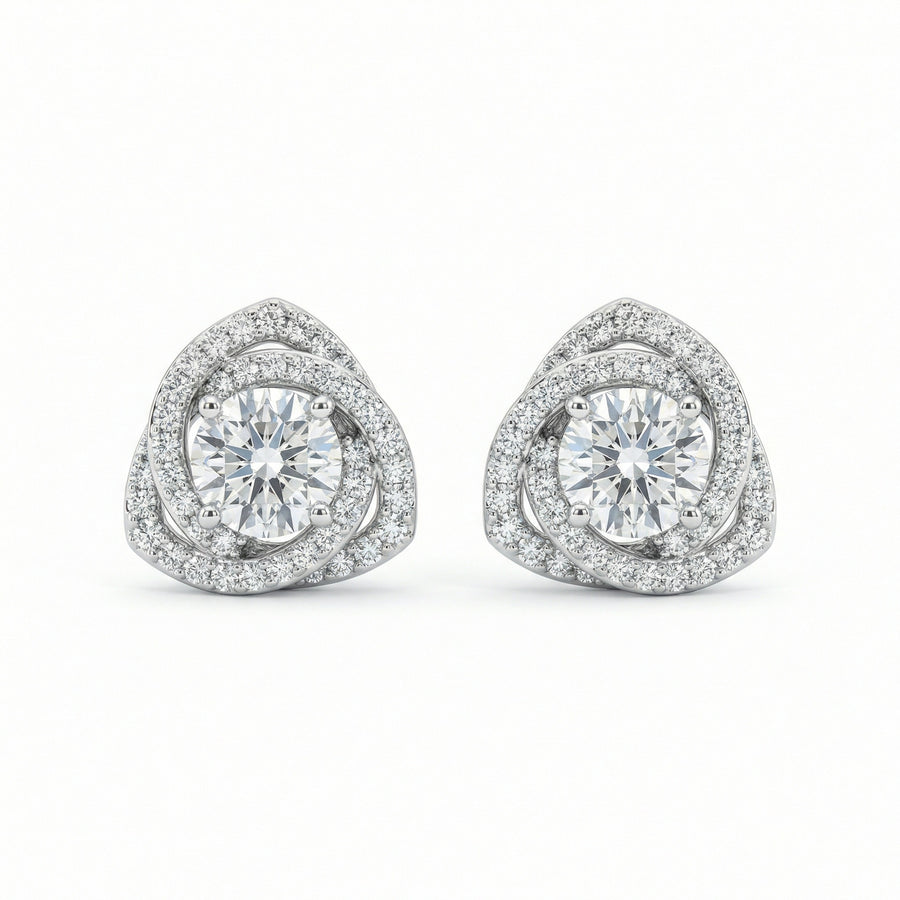 Brilliant-Cut Pavé Halo Stud Earrings – sterling silver earrings, front view