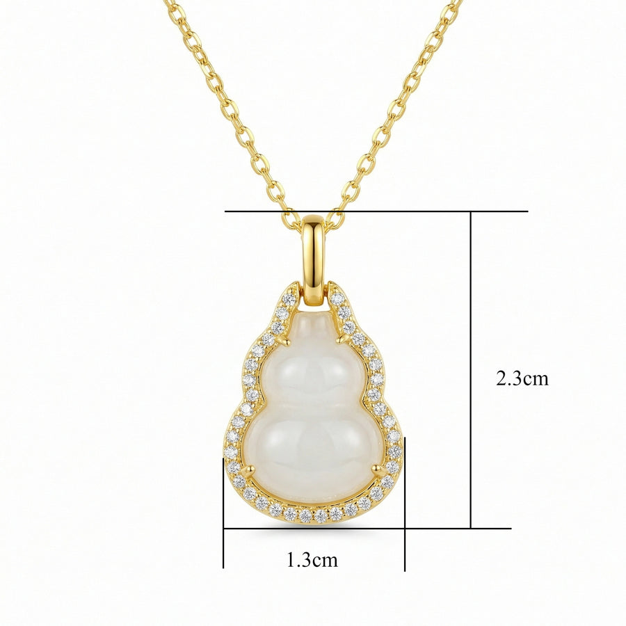 White Jade Gourd Crystal Halo Necklace – jade necklace, front view