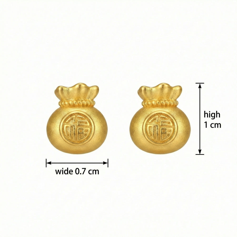 Fortune Pouch Fu Blessing Studs – sterling silver earrings, front view
