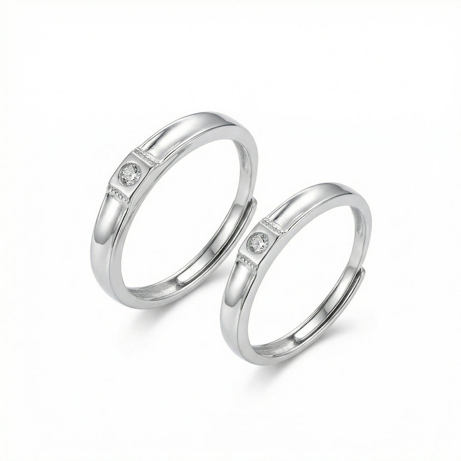 Sleek Sparkling Couple Rings – sterling silver ring, front view