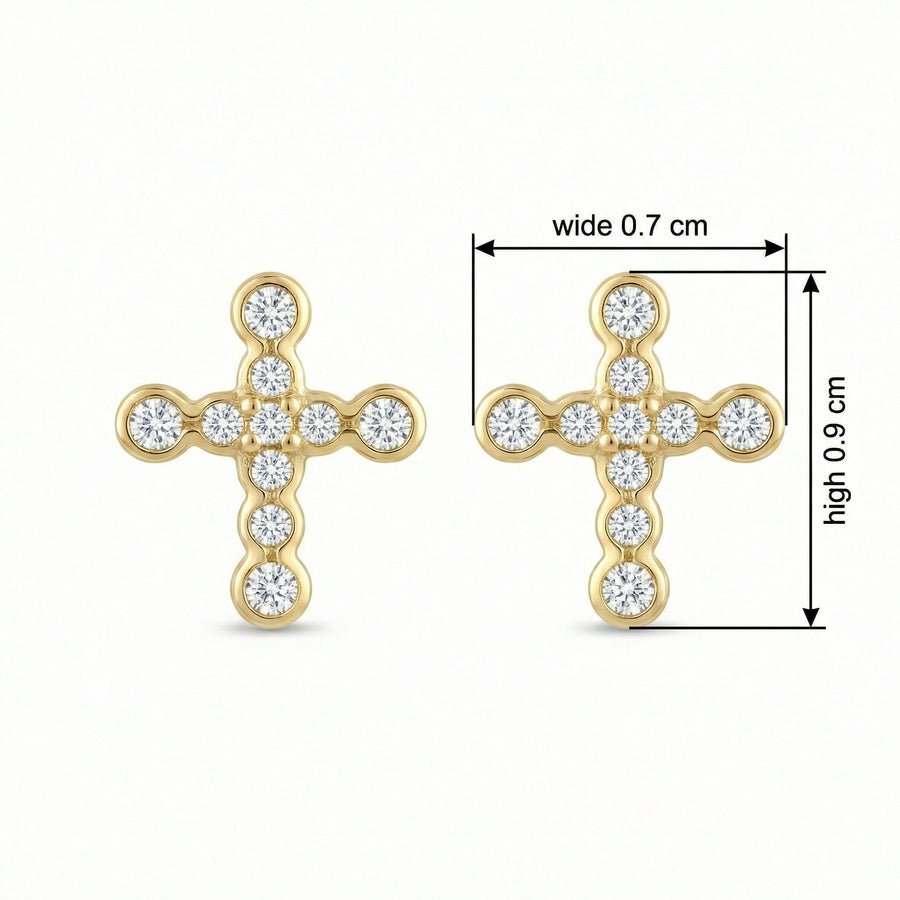 Faith Cross Studs, Bezel-Set Accents – sterling silver earrings, front view
