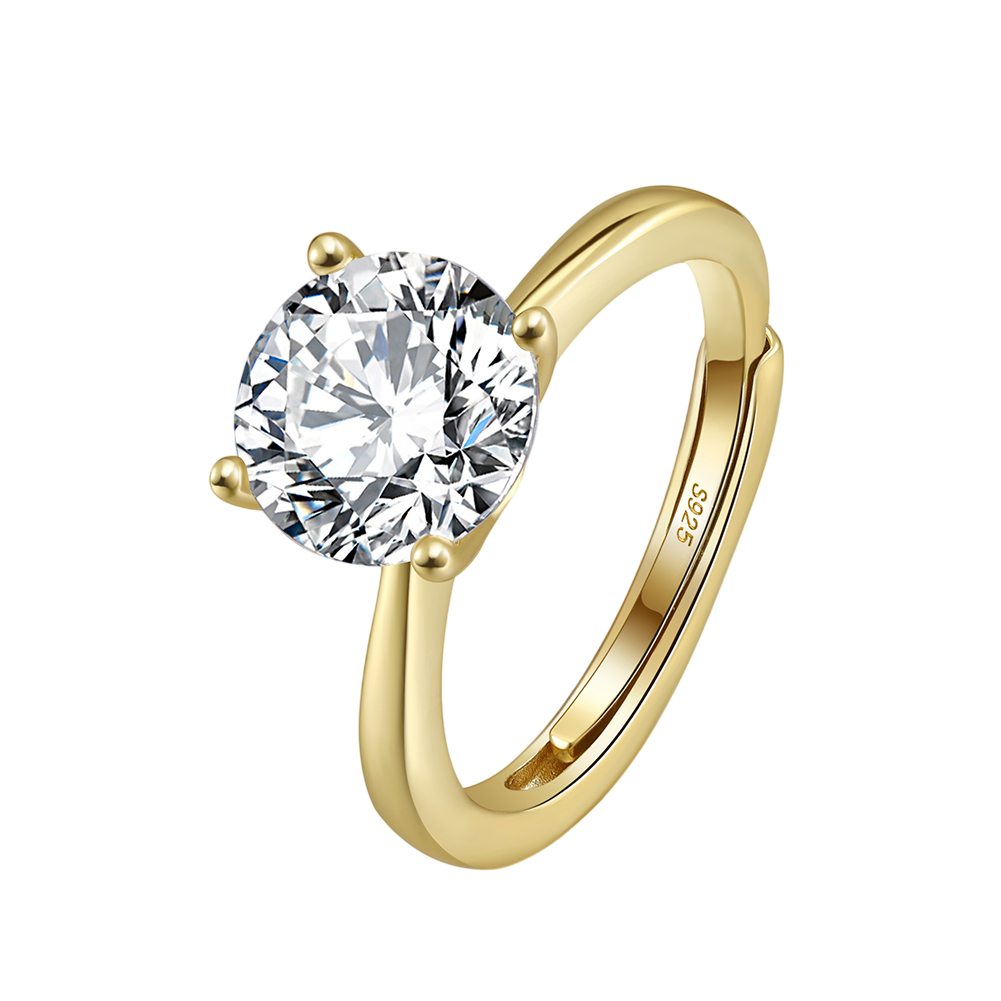 Gold Solitaire Ring, Four-Prong Setting – sterling silver ring, close-up