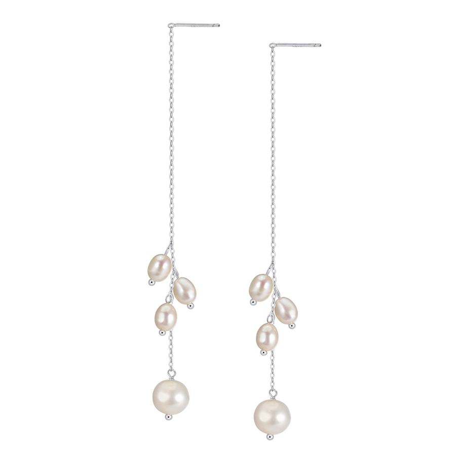Pearl Drop Earrings, Chain Cascade – pearl earrings, front view