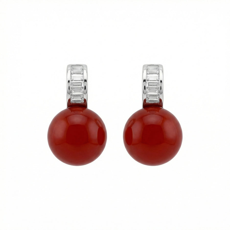 Red Coral Sphere Stud Earrings – sterling silver earrings