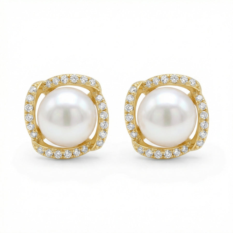 Pearl Studs in Square Frame – pearl earrings