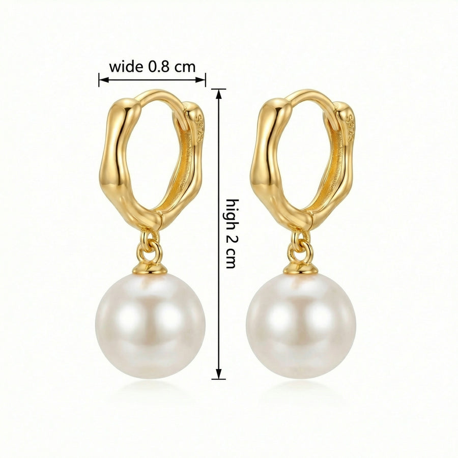 Wavy Huggie Hoops with Pearl Drops – pearl earrings