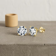 Gold CZ Studs, Four-Prong Setting – zircon earrings, front view