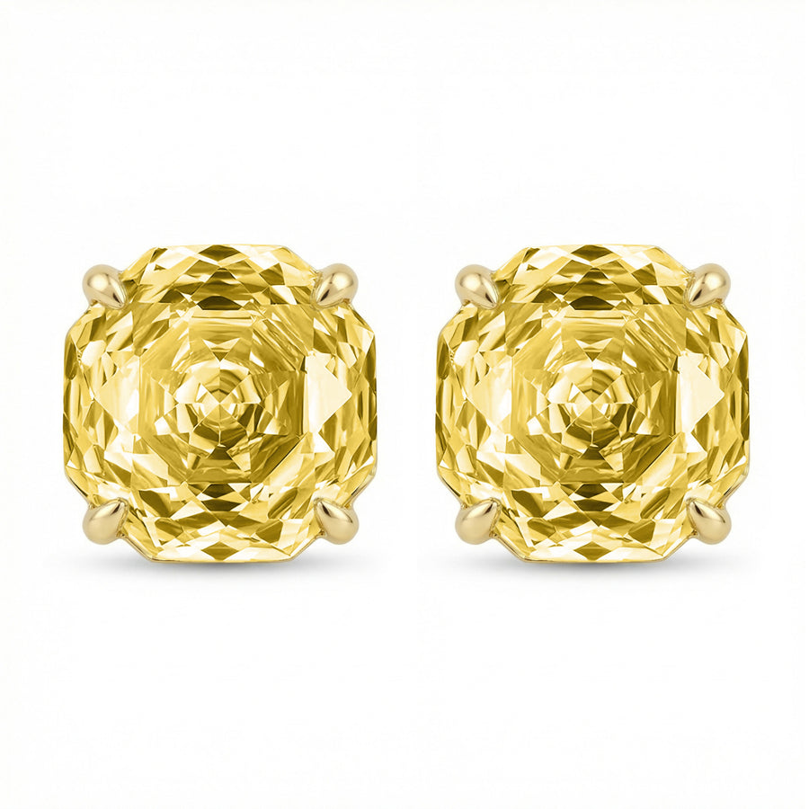 Radiant-Cut Canary Gemstone Studs – sterling silver earrings