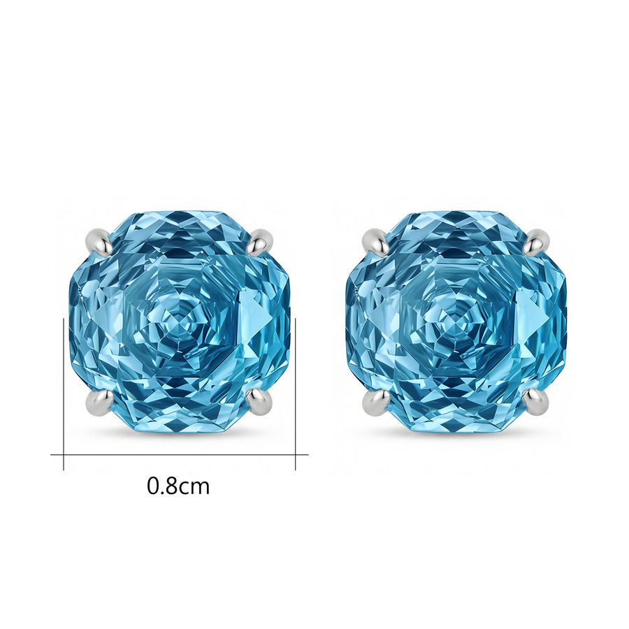 Light Blue Step-Cut Gemstone Studs – sterling silver earrings, front view