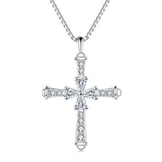 Silver Cross Necklace with Moissanite – moissanite necklace, front view