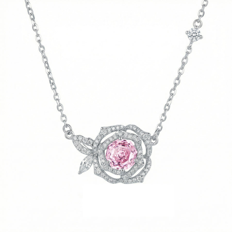 Rose Pendant Necklace, Pink Centerpiece – sterling silver necklace