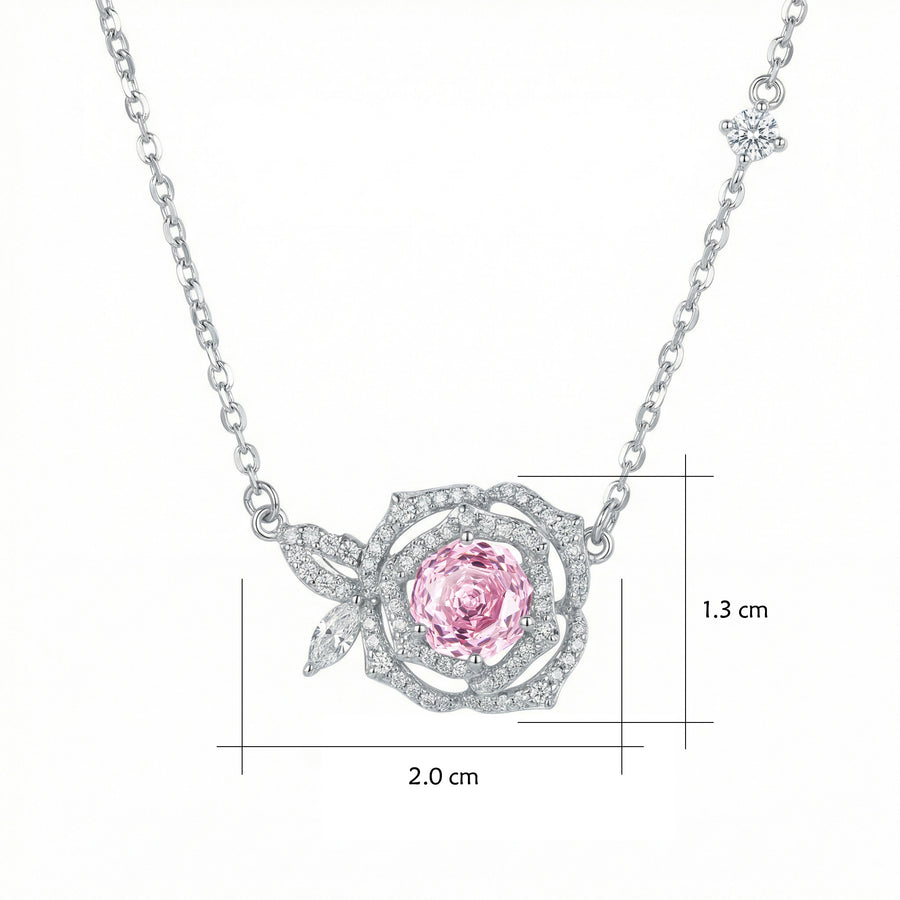 Rose Pendant Necklace, Pink Centerpiece – sterling silver necklace, front view