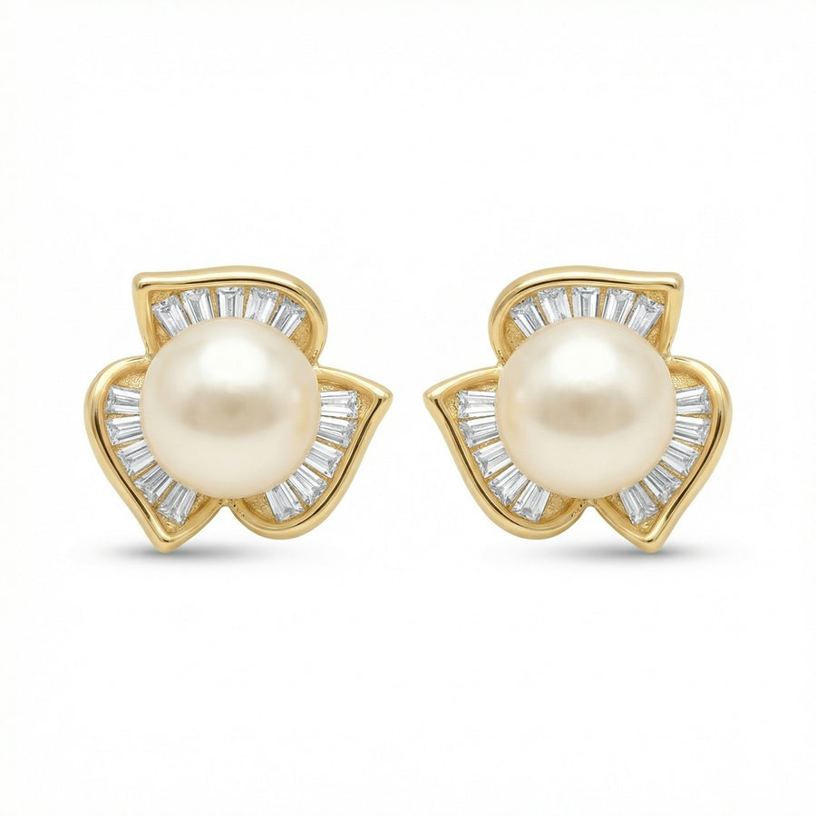 Pearl Baguette Petal Stud Earrings – pearl earrings