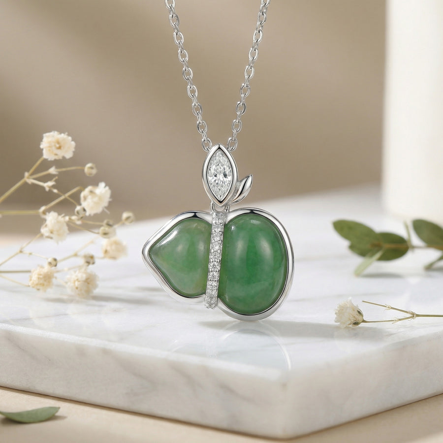Apple Green Jade Diamond Necklace – jade necklace, front view