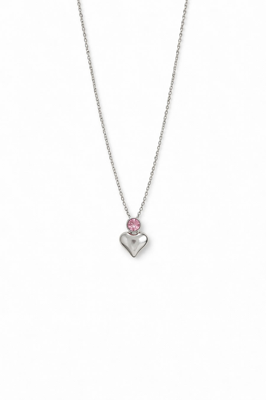 Stainless Steel Pink Stone Heart Necklace – sterling silver necklace