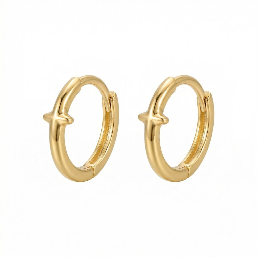 Polished Cross Huggie Hoop Earrings – sterling silver earrings