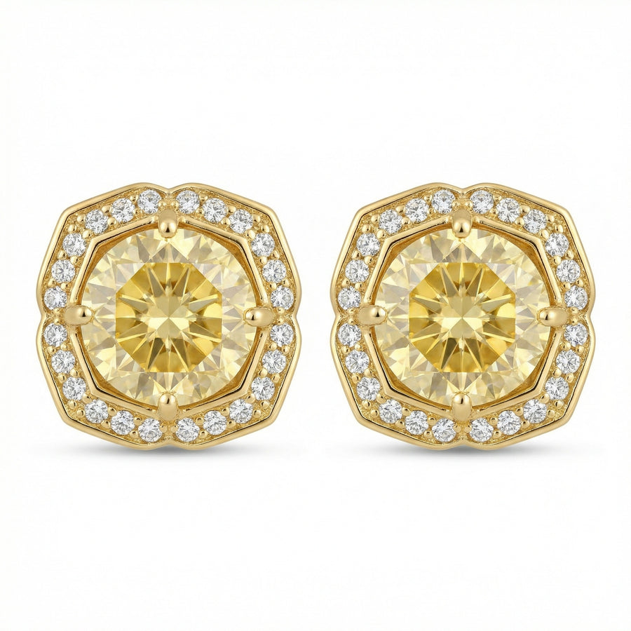 Canary Octagonal Halo Stud Earrings – sterling silver earrings, front view
