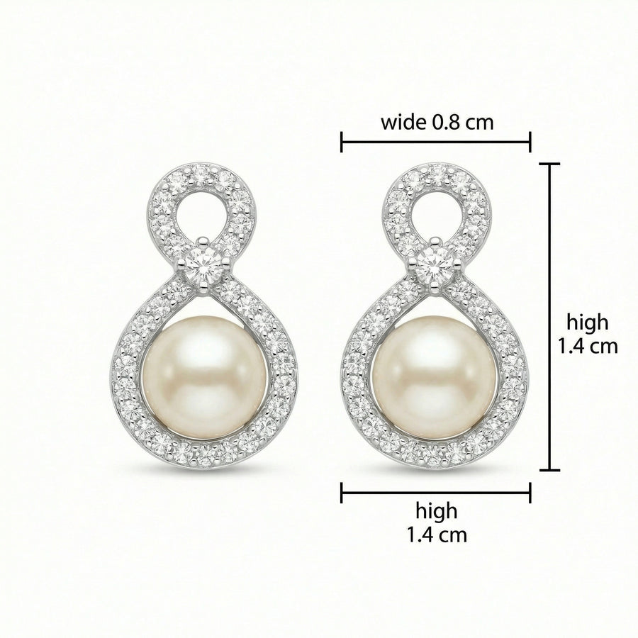 Pearl Infinity Drop Earrings – pearl earrings, front view