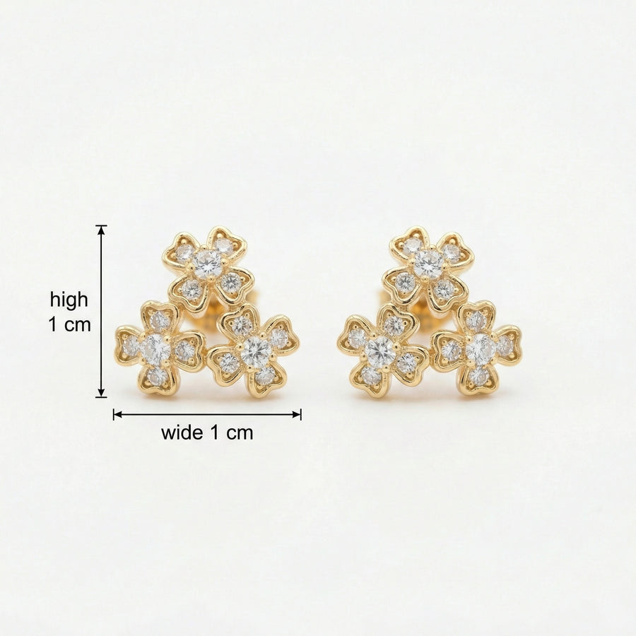 Triple Clover Cluster Stud Earrings – sterling silver earrings, front view