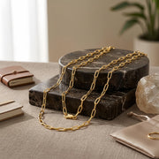 18K Gold Paperclip Chain Necklace – gold-plated necklace, close-up