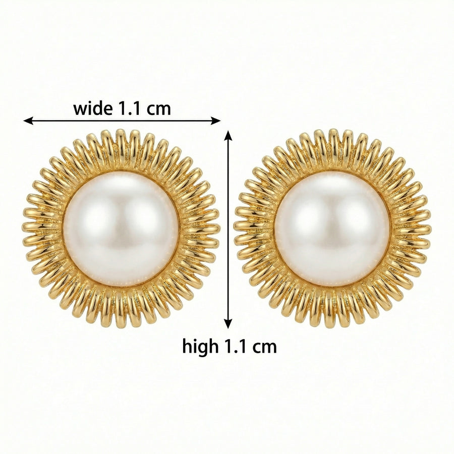 Pearl Sunburst Stud Earrings – pearl earrings, front view