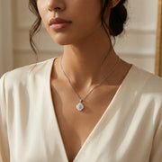 Diamond Flower Pearl Pendant Necklace – pearl necklace, front view