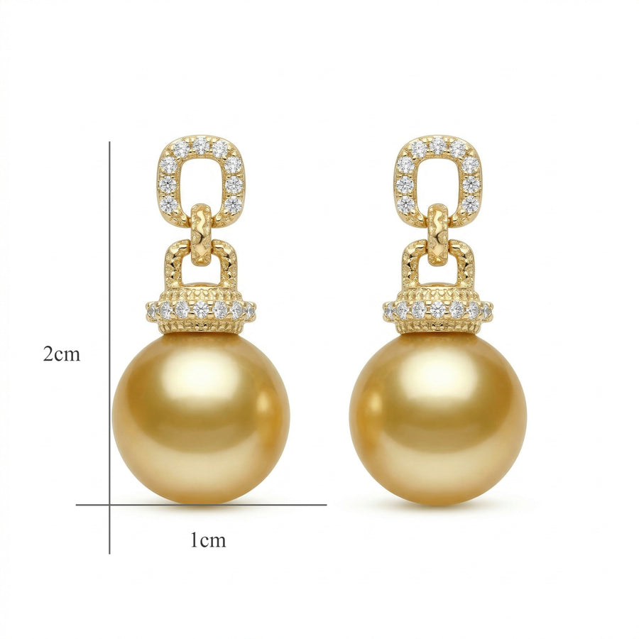 South Sea Pearl Drops, Textured Links – pearl earrings